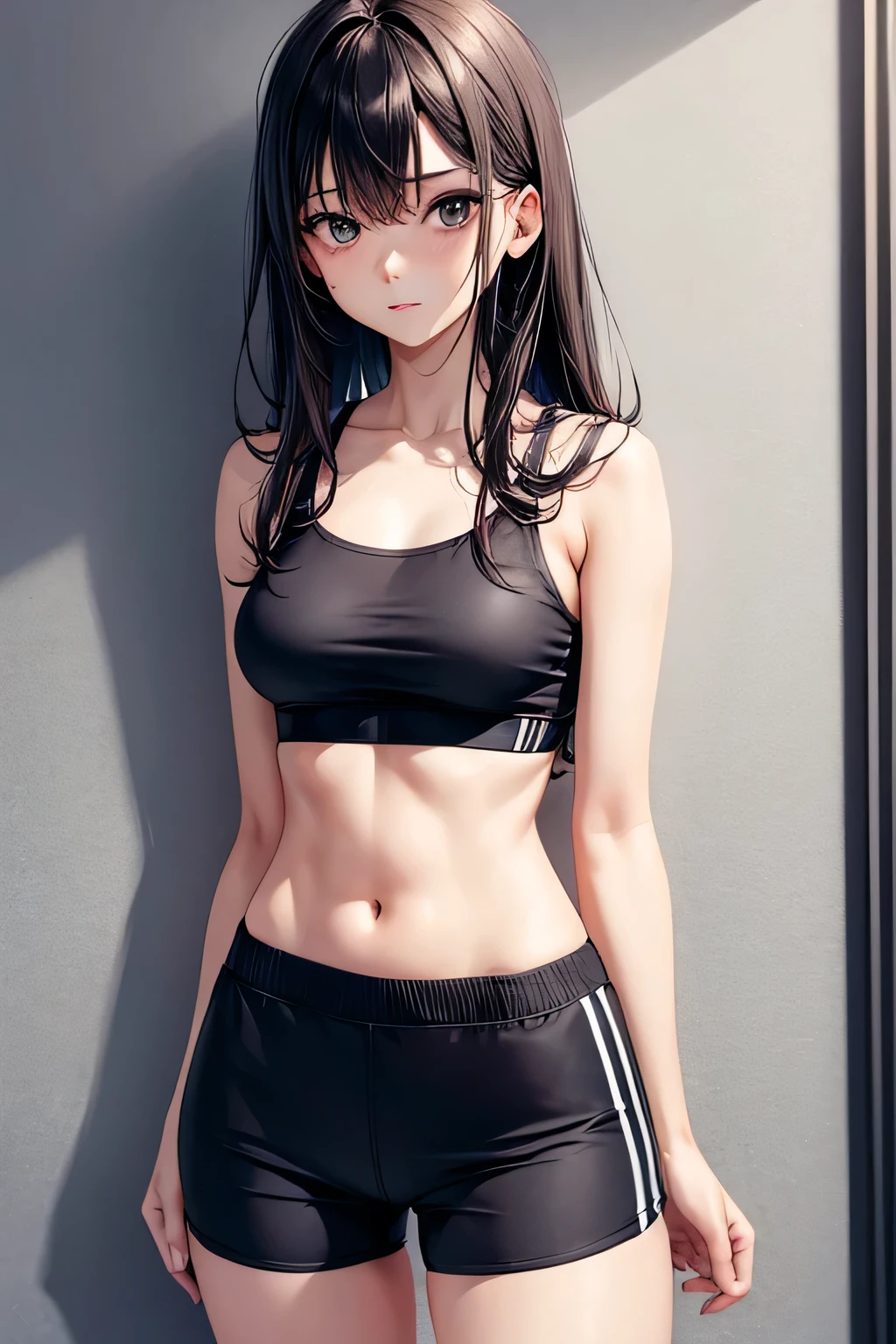 girl in sexy Basic Sport-Shorts Slim fit, standing