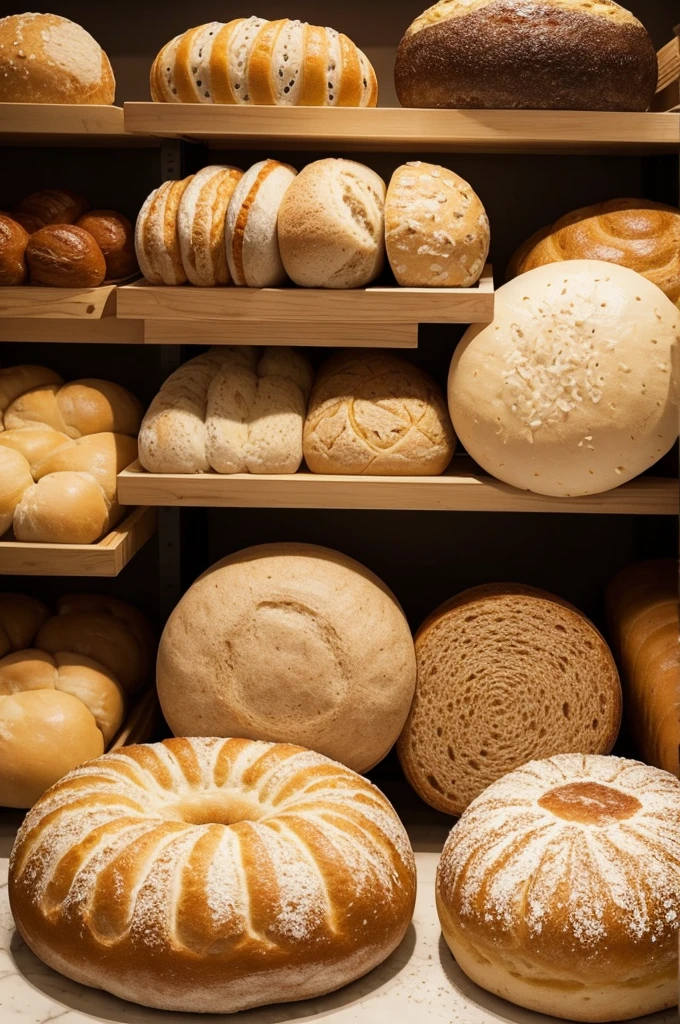 Image of round natural fermentation bread on a very clean and organized bakery counter