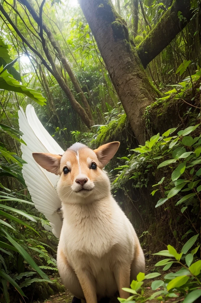 Uma mulher coelha na floresta