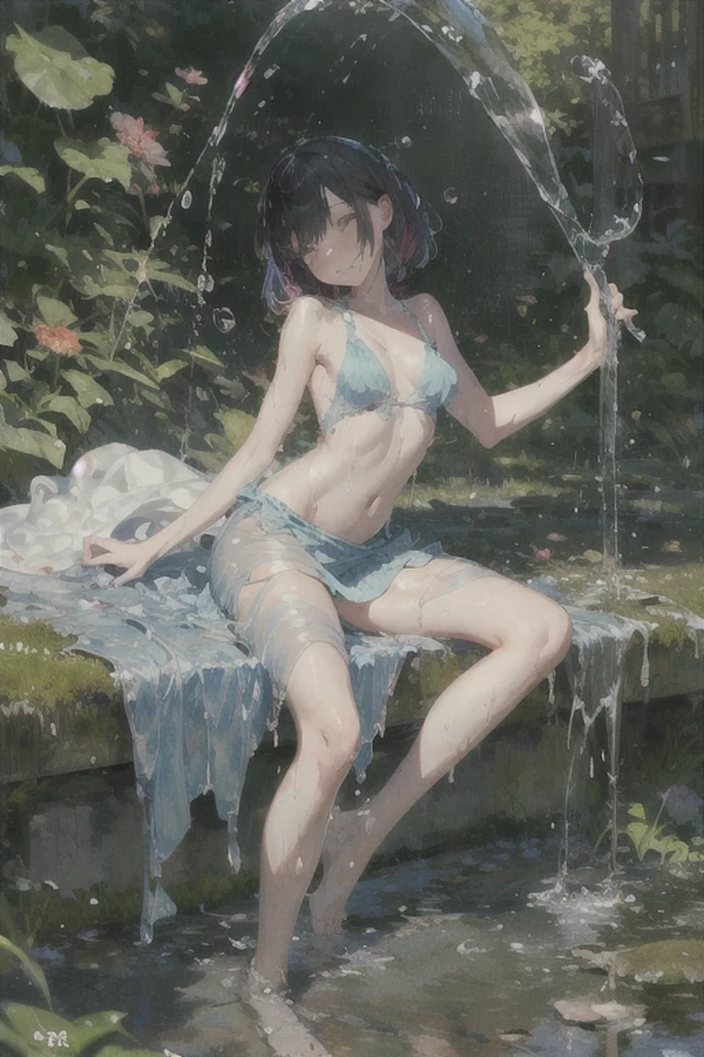 absurd , high resolution, Super detailed, (8 year old girl:1.3), Large Breasts,Happy, rest, Sundress, Ink cap, mary jane shoes, rest, Rich gradients, extreme colors, Extreme details, Clear light perception, rest, (many, Impressionism, ), Anime Characters, rest, The opening of your legs,Fluid between thighs、Flowing liquid,touch、disheveled、Comfortable to wear,Chest contour、(((Wet clothes))),Pipe top,(((Ultra-thin clothing))),(Body model),((Body outline)),Grin, blush,Overactive Expression,