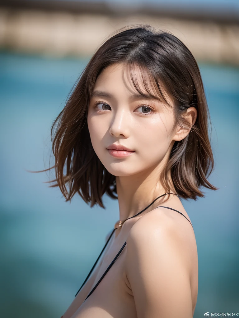 (8K, Raw-Foto, best quality, perfect nude body, masterpiece:1.2),(realistisch, foto realistisch:1.4),(Hochdetailliertes CG Unity 8K-Hintergrundbild),(Rundes Gesicht: 1.5), (detailed student:1.3),Beautiful woman on Baltic Sea beach , whole upper body, nude breasts, medium breasts, medium-sized well-formed breasts,pferdeschwanzfrisur, pretty colorful long hanging earrings,(Junge, but very beautiful 22-year-old Korean,Coole Augen, ponytail, short hair, kleines entspanntes Gesicht, ,Blick nach vorn,Blick in die Kamera,Unvergessliche Augen,The eyes are so beautiful.,