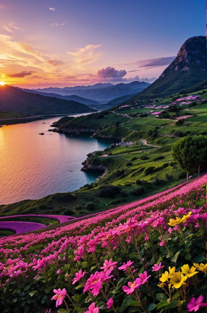 Atardecer, flores, Prince Princess 