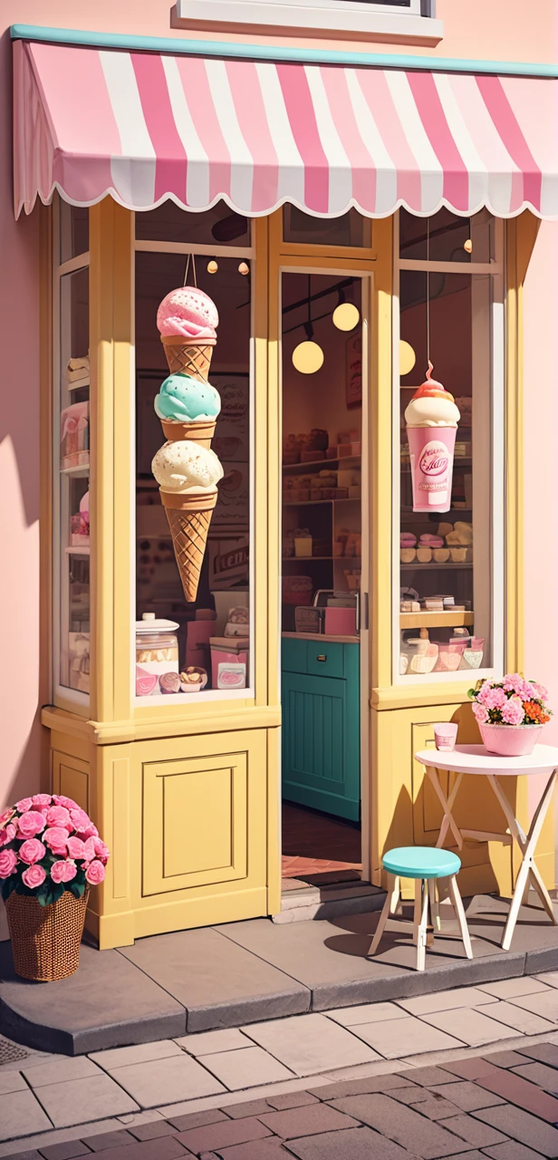 scene of a cute vintage ice cream shop