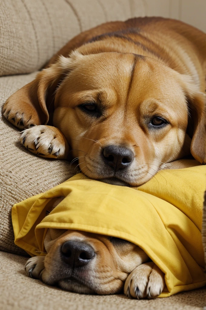 Un perrito amarillo adorable durmiendo