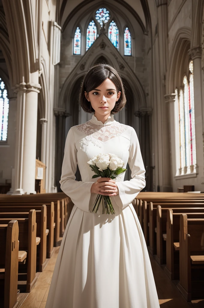 Create an image of characterless humanity in a church.