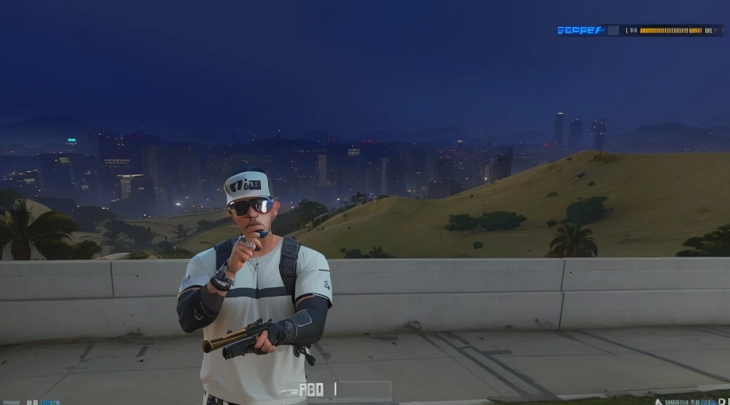 there is a man with a baseball bat and sunglasses on, in game graphic, in-game, in - game, in game, style of gta v, 2020 video game screenshot, as a character from gtav, in game capture 3d render, gta character, in - game footage, in-game footage, ariana grande in gta v, videogame still