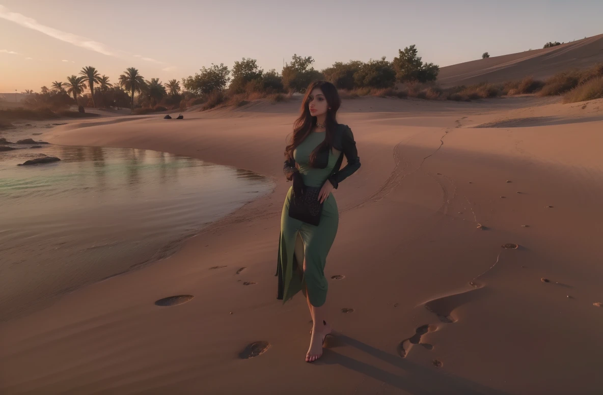 (green dress:1.2),1girl,hourglass body shape,waist up,