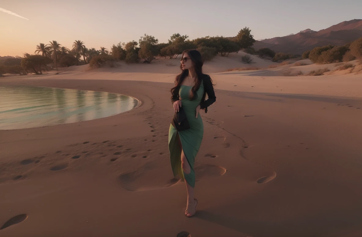 (green dress:1.2),1girl,hourglass body shape,waist up,