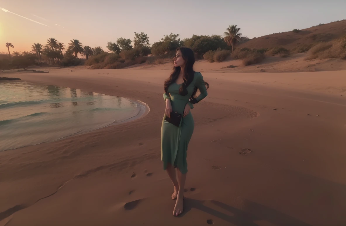 (green dress:1.2),1girl,hourglass body shape,waist up,