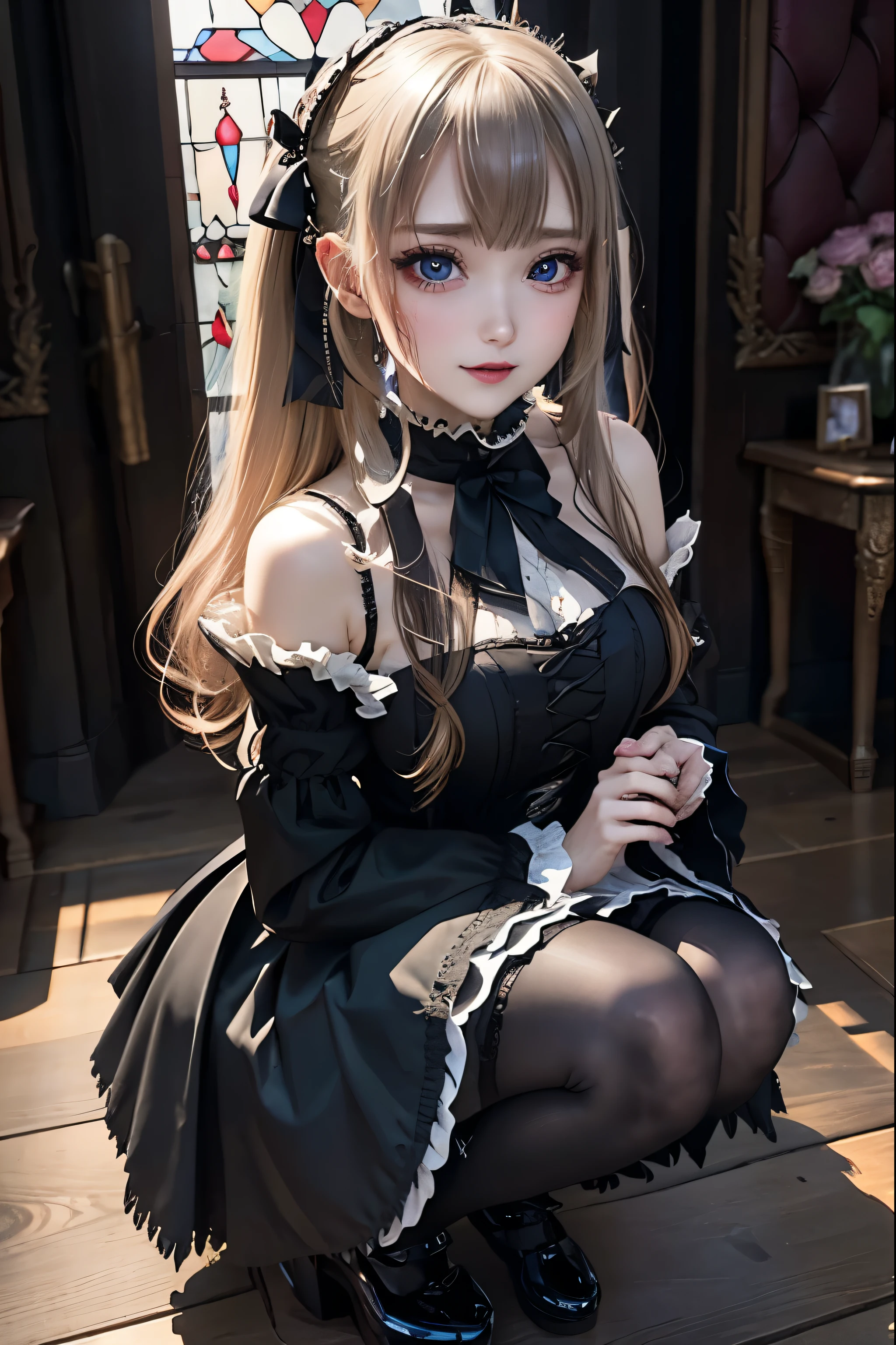 Hard Dark Gothic Makeup、Black dark eyeshadow、sad、Good skin radiance、Dark Gothicメイク、Dark smile、palace、The beauty of fragrance、24-years-old、Expression of intense sexual pleasure、Embarrassed look、Dark Gothic、Highest quality、Expression of sexual pleasure amid suffering、Drunk face、紫のMaid clotheysterious、Noble、The face of someone holding it in the toilet、sexy、Loving smile、Twin tail hair、Right blue eye, Left eye is red、Super tempting pose、Platform Heel Shoes、Heavy makeup、Gothic Lolita clothes、Silver Hair、Long Hair Straight Hair、Cute Gothic Lolita Dress、Beautiful Face、elegant features、Attractive face、Stained glass is the background、Chest glistening with sweat、The room is dark、goth long dress、Bell Sleeves、Wizard Sleeve、Decadent look、Sexually excited expression、Glossy thighs wet with water、Thighs that are wet and shiny with oil、Background of a room full of roses、sad expression、Rose Maiden、The embroidery is pink、The dress has pink embroidery.、Thigh-high socks、Knee-high socks、Gentle expression、Dark black eyeshadow、Stained glass and rose background、thighs are a little thin、Female Duo、Female couple、dark church background、Stained glass、Black metal world、Dark Castle、Dark Room、Slender body、gothic long dress、Victorian dress、Her thighs are shining with sweat、My body is wet and shiny、Lots of glitter on the thighs、sweating、My thighs are sticky from sweating、Sweat glistening on my thighs, The whole body is sweaty and shiny、I sweated a lot.、My thighs are sweaty、My thighs are wet、My thighs are shining with sweat、A lot of sweat glistening all over the body、Small breasts、upright、Are standing、Hold the wine in your right hand、Hold the lantern in your left hand、pantyhose、Dynamic Angle、Looking down on opponent、