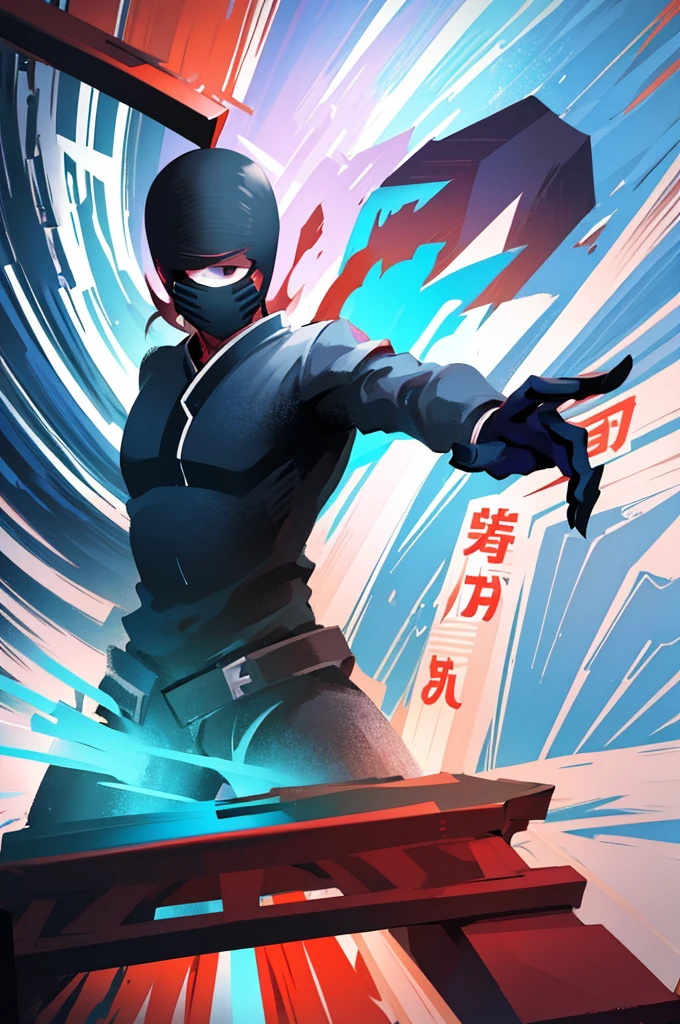 Create an epic and vibrant image of a Konoha ninja standing in front of the village of Konoha, with an intense war happening below. The composition should feature dynamic poses, dramatic lighting, and action-packed scenes typical of Roblox game covers. Highlight the ninja in the center with intricate details and vivid colors, making him the main focus. Ensure the scene is rich in detail, visually stunning, and captures the excitement and energy of a Roblox game cover for a Naruto-themed game.