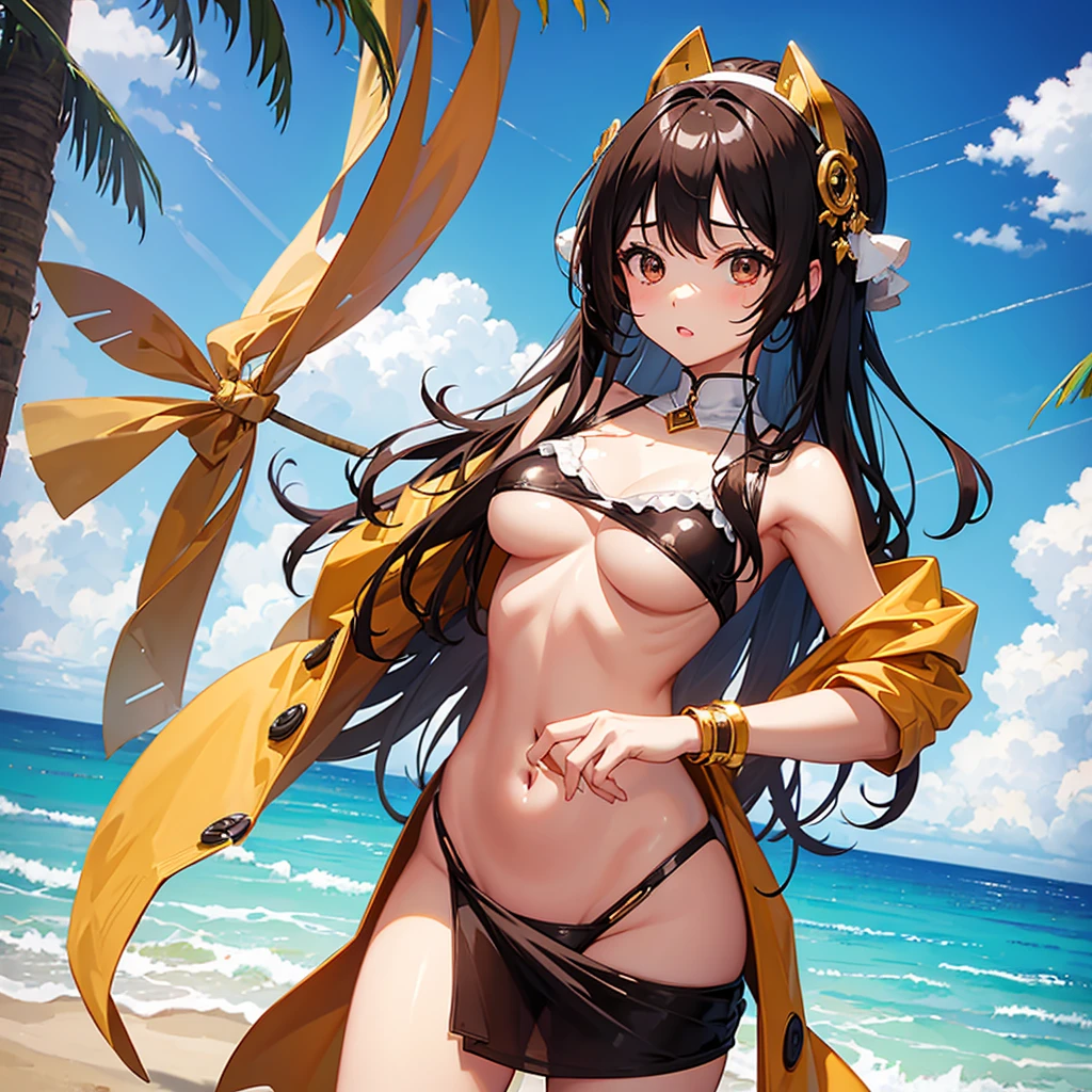 A busty brown-skinned girl Kawaii with few clothes and transparent cute sexy outfit