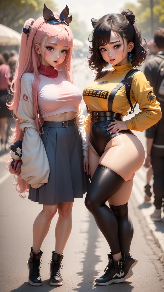 The character costume is KPOP, 9 sets of anime character stickers with different expressions, Hallyu collection style, Anime K-pop art style, Hallyu frontline style, Hallyu art style, kpop style, Official artwork, Chibi Art, Pisif, Blackpink style, Cute KPOP artwork in various poses, The popularity of the art station Pisif