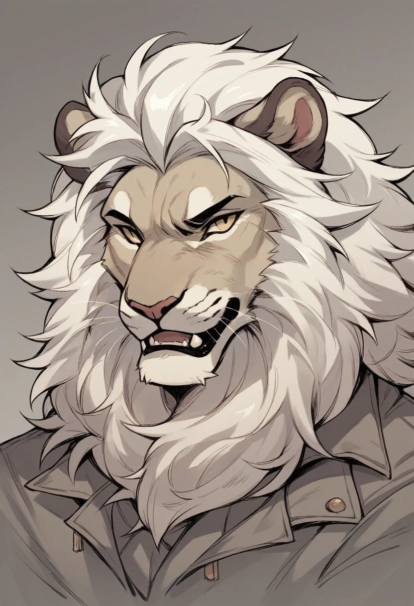 A commander, male,40 years old,Grandpa, solitary, ((Round Face, The face is plump,Orange eyes, scars)), ((Endomorph, Handsome,Hot Blood)), (broken armour,red cape, No electricity,exhaustion), ((domestic lion, white lion, commander lion) Fluffy fur, Fluffy), Bokeh, (high quality, high resolution, masterpiece), (Dynamic Lighting, Vibrant color), (Revitalize,harm,Disdain), Full body picture, cartoon, author:Takemoto Arashi, From zixiong, By Chunni, author:Empty Ghost,(background:Battlefield)(by bontiage:1), ultra-detailed, portrait, cinematic lighting, dramatic shadows, moody lighting, gritty, rugged, muscular, grease stained, dirty, mucky, greasy, rough, mature, intense expression, piercing gaze.