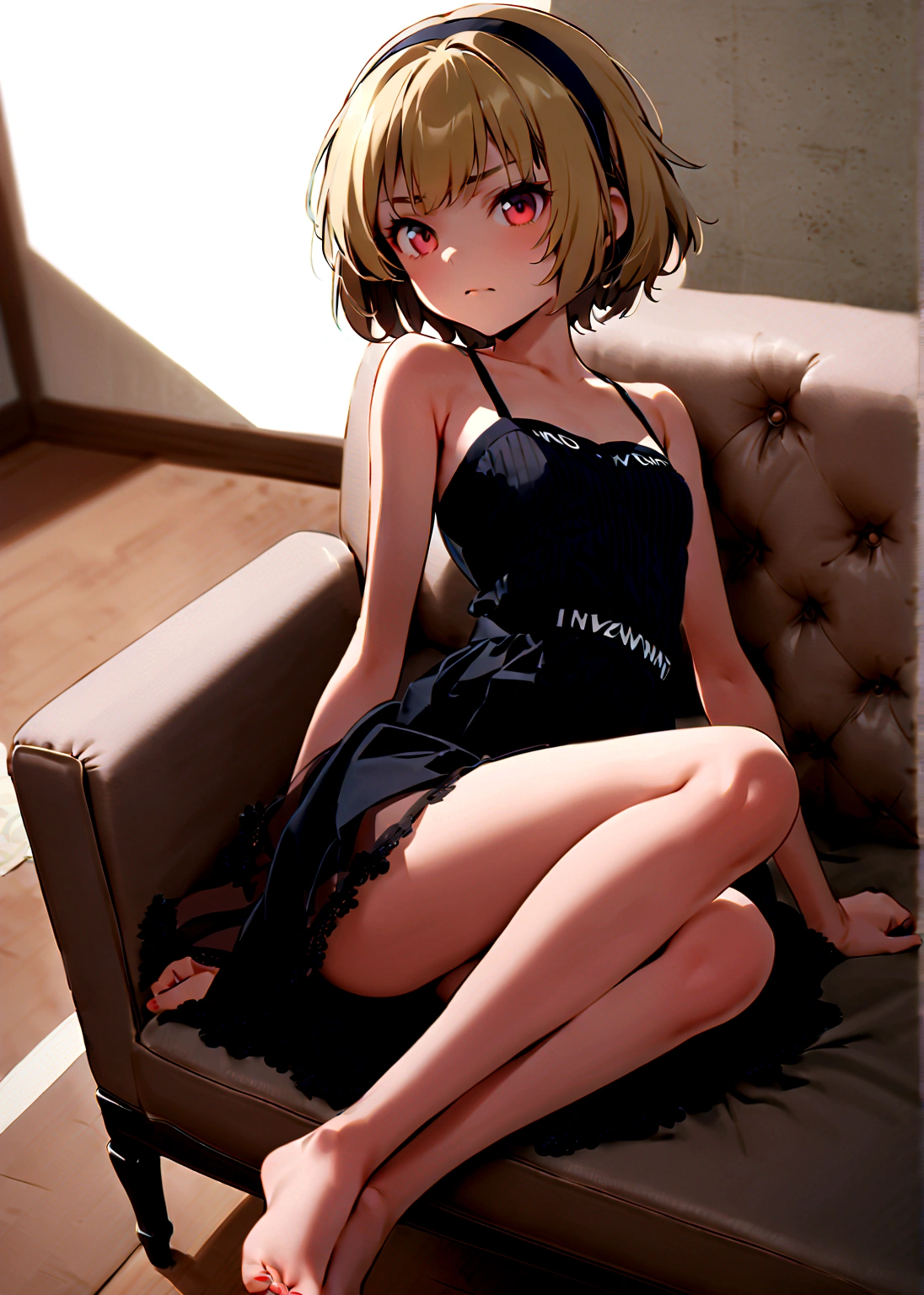 (Houjou_Satoko), One girl, (Blonde), Red eyes, short hair, hair band, Small breasts,I&#39;m 11 years old, alone, 