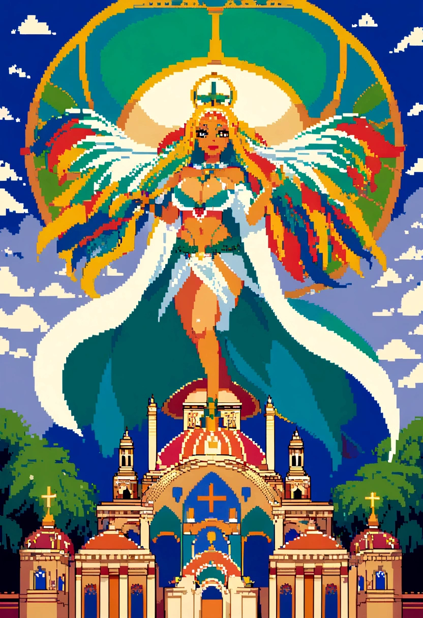I am looking for an artist to create a pixel art of Belém do Pará, Brazil. I would like the artwork to include the Ver-o-Peso Market, the Basilica of Our Lady of Nazareth, the Teatro da Paz, and açaí palm trees. Please capture the Amazonian spirit and use a color palette that reflects the diversity and culture of Belém.
