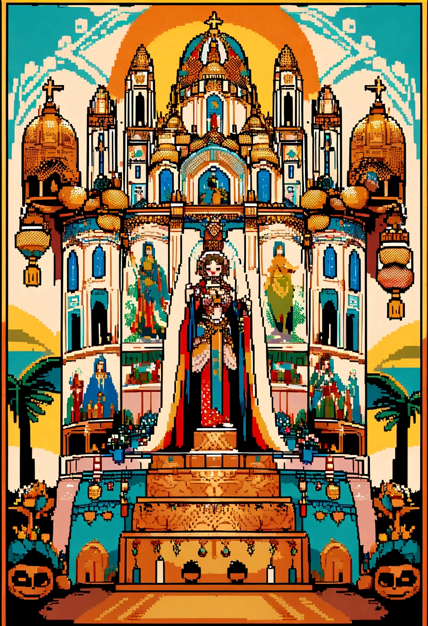 I am looking for an artist to create a pixel art of Belém do Pará, Brazil. I would like the artwork to include the Ver-o-Peso Market, the Basilica of Our Lady of Nazareth, the Teatro da Paz, and açaí palm trees. Please capture the Amazonian spirit and use a color palette that reflects the diversity and culture of Belém.