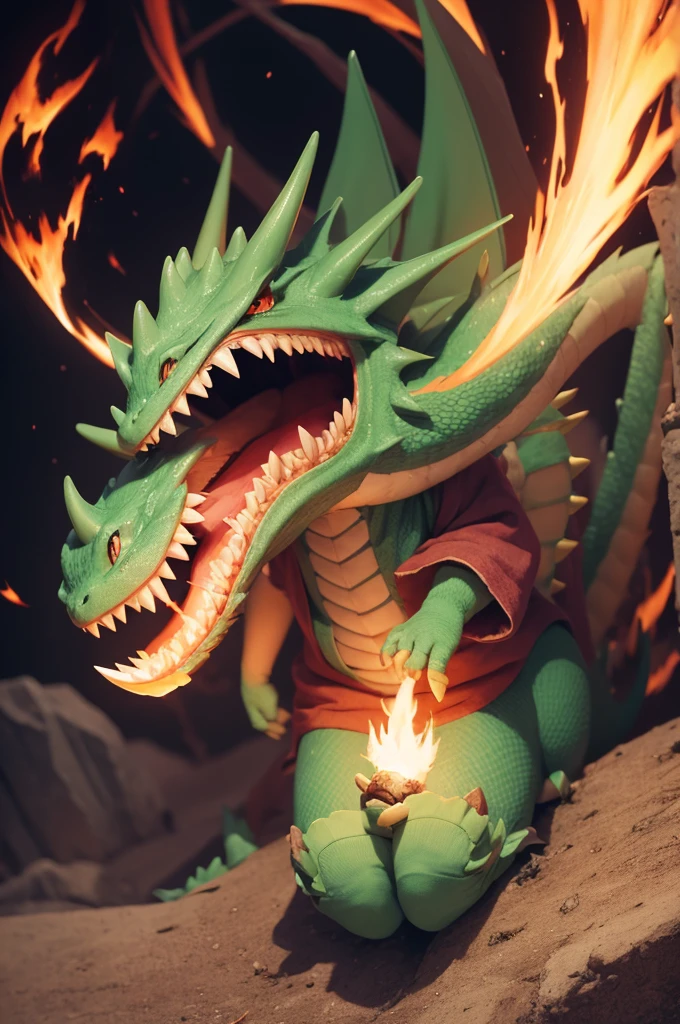 (Anime original)a cute dragon sock breathing fire