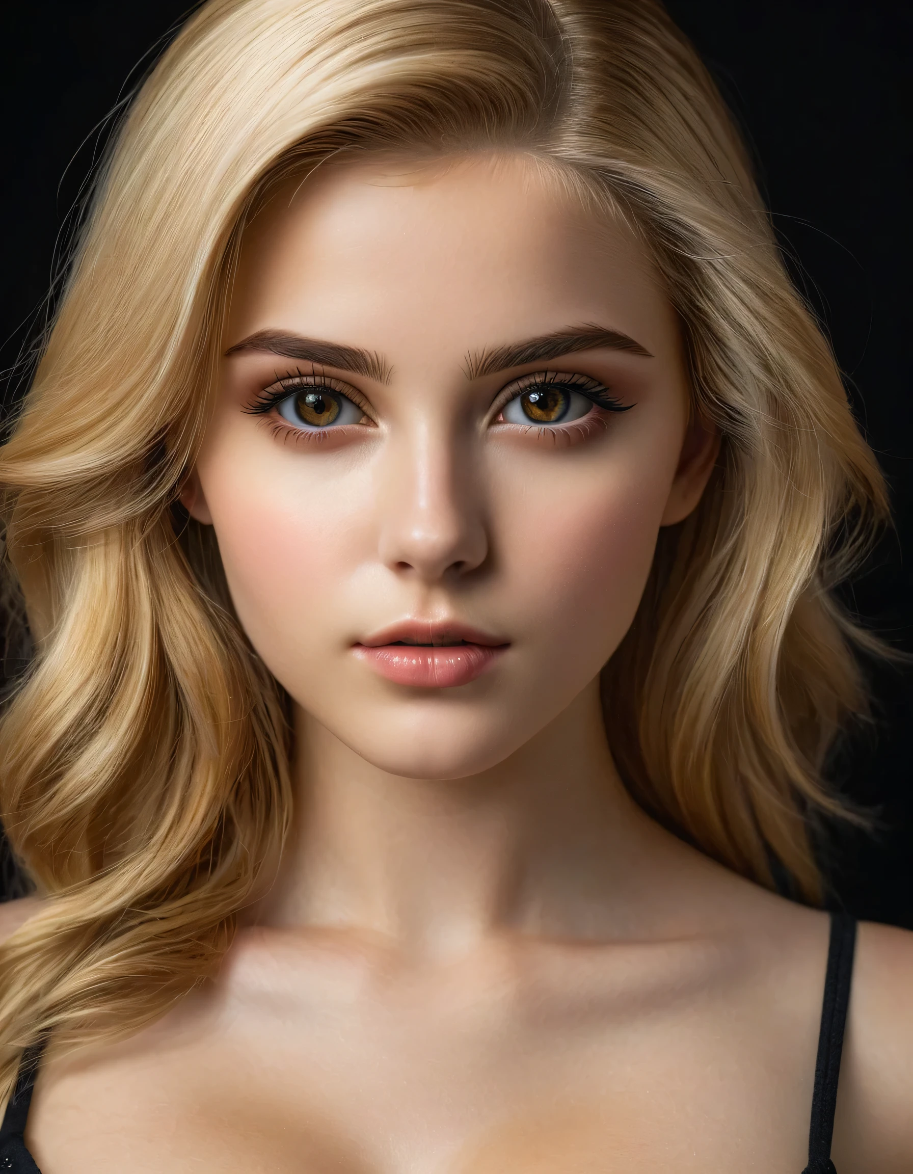 (intricately detailed portrait:1.15), ((best soft studio lighting:1.2)), (1girl:1.3, 20-year-old), Realism, (high resolution), (high quality realistic texture skin),(highest quality realistic texture hair), ((blonde hair, (slicked up one side), ultra detailed:1.32)), ((perfect proportions)),((anatomically correct)), ((firm and full breasts:1.21)),((the most absurd quality perfect eyes)), (intricately detail beautiful face), (light pale complexion), ((ultra intricately detailed perfect round realistic black-brown_eyes)), finely detailed pupils, detailed lips,