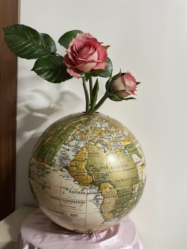 there is a globe with a flower on a table, com espaço sideral in the background, com terra, globo terrestre orbitando na galaxia, globos, detalhe adicionado, flowers growing in your head, globo grande, fotografia tirada em 2 0 2 0, fechar retrato, crescendo de uma rosa gigante, foto tirada em 2 0 2 0, em um pequeno vaso de vidro redondo