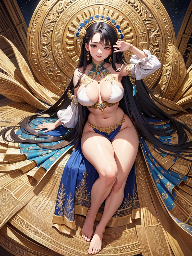 (masterpiece, top quality, best quality, official art, beautiful and aesthetic:1.2), (1girl), extreme detailed,(fractal art:1.3),colorful,highest detailed. Stunning Beauty Voluptuous Javanese Wife. Smile. Wedding ring. Wearing only white thin fabrics, covering the most intimate body parts. Beautiful belly, beautiful waist, beautiful thighs, and beautiful barefoot legs. Full body photo, head to toes, wide angle. Background in public street. HD image, very detailed anatomy, very detailed background. A MASTERPIECE.