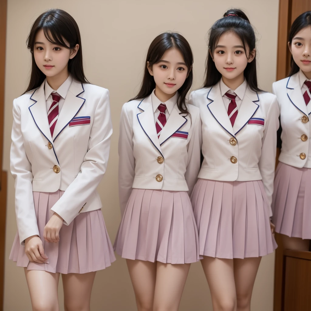 3 beauties,Delicate cheeks,White skin,Wearing school uniform
