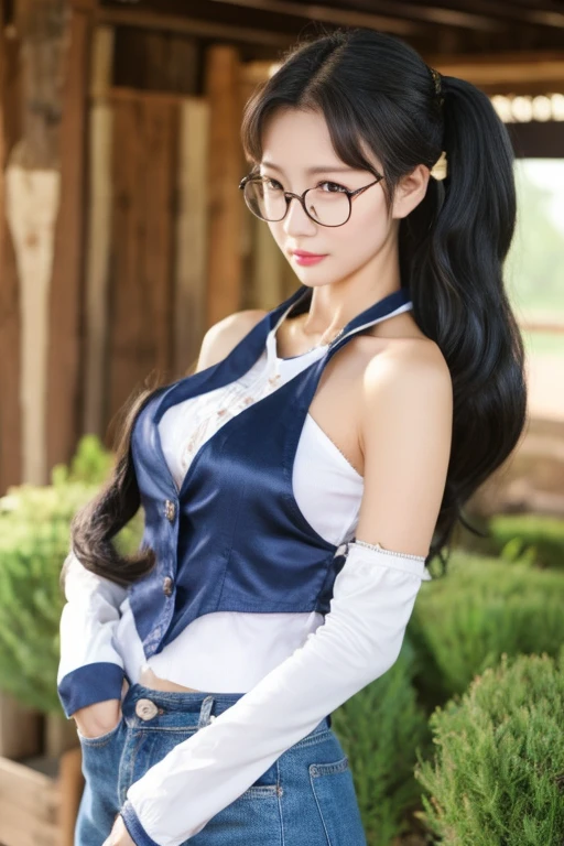 Highest quality、masterpiece、High sensitivity、High resolution、detailed、One Woman、Slim Body、Glasses、At the ranch、Horse breeding、