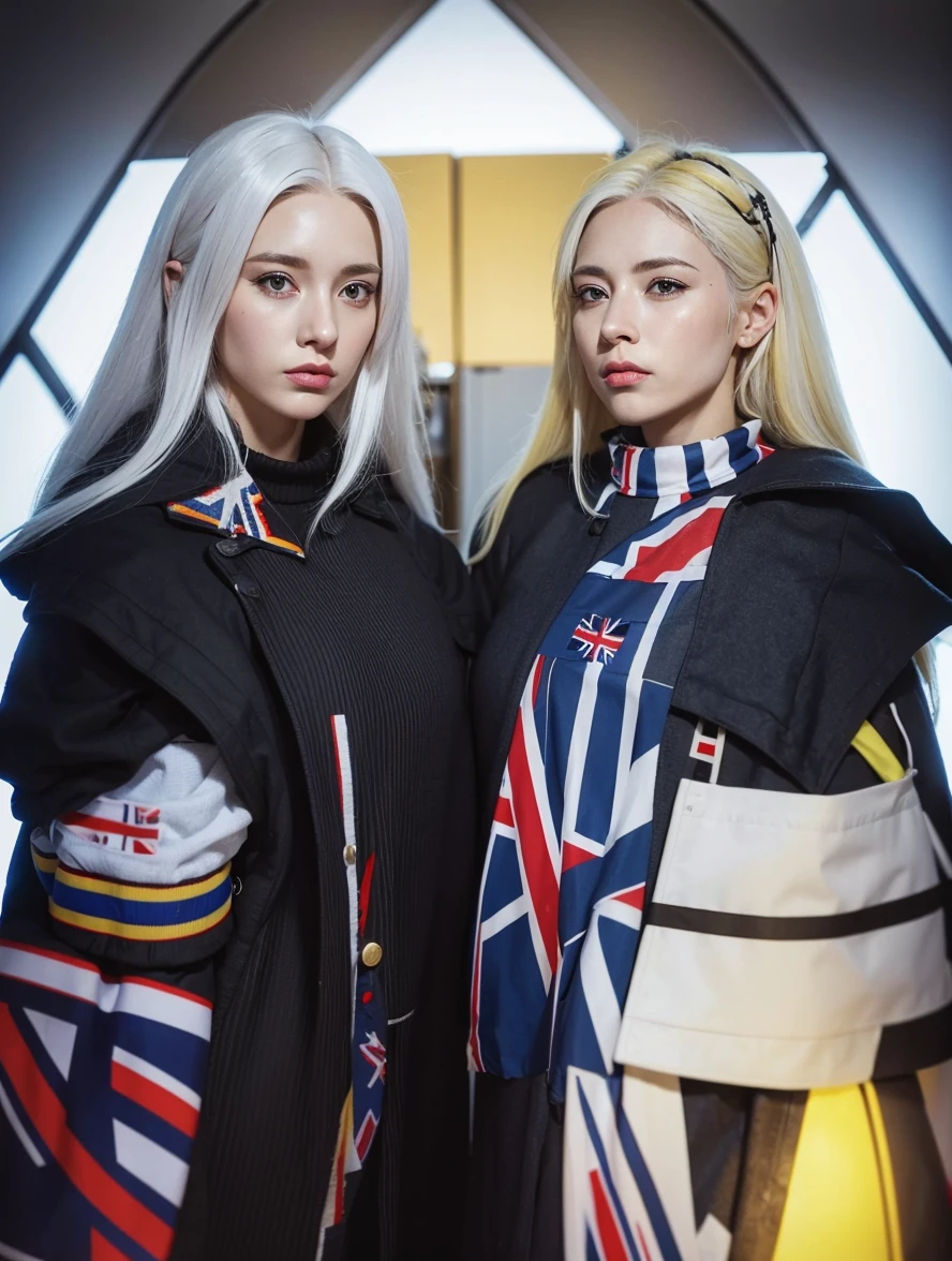 Britishfication, racechange, women in the left with white hair, woman in the right with yellow hair, now they serve great britain, brainwash, identitydeath