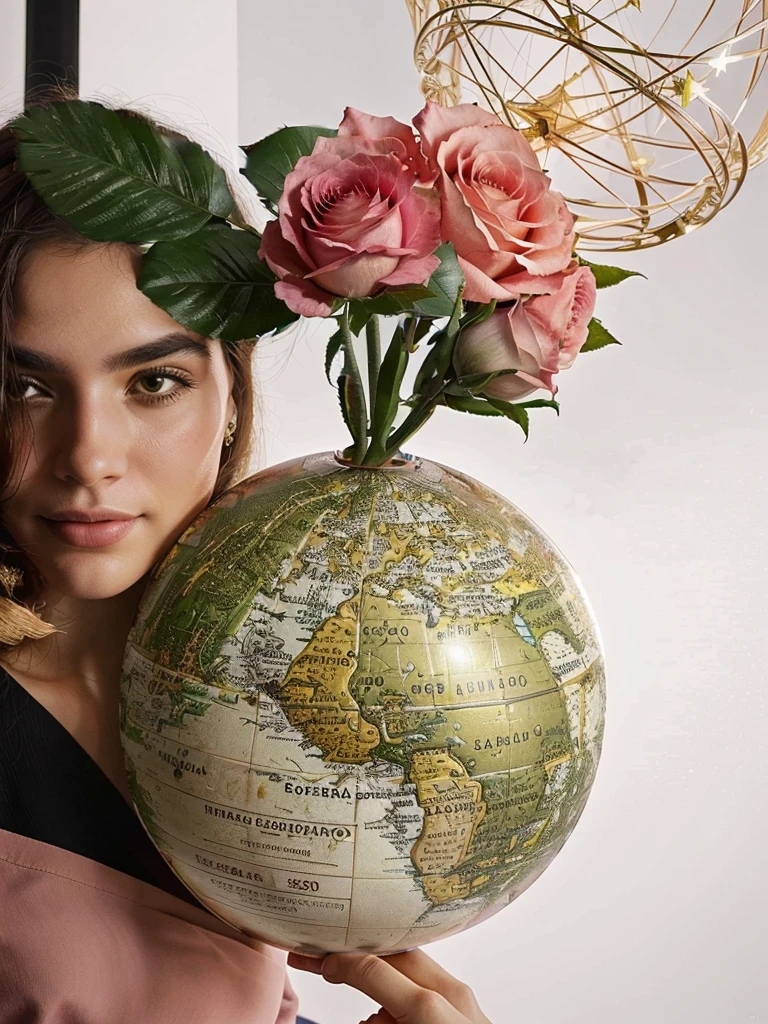 there is a globe with a flower orbiting a galaxy with several stars and planets around it, com espaço sideral in the background, com terra, globo terrestre orbitando na galaxia, globos, detalhe adicionado, flowers growing in your head, globo grande, fotografia tirada em 2 0 2 0, fechar retrato, crescendo de uma rosa gigante, foto tirada em 2 0 2 0