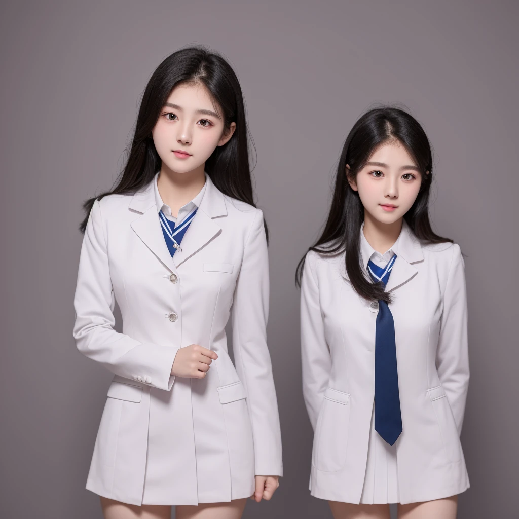 3 beauties，Delicate cheeks，White skin，Slightly protruding chest，Wearing school uniform