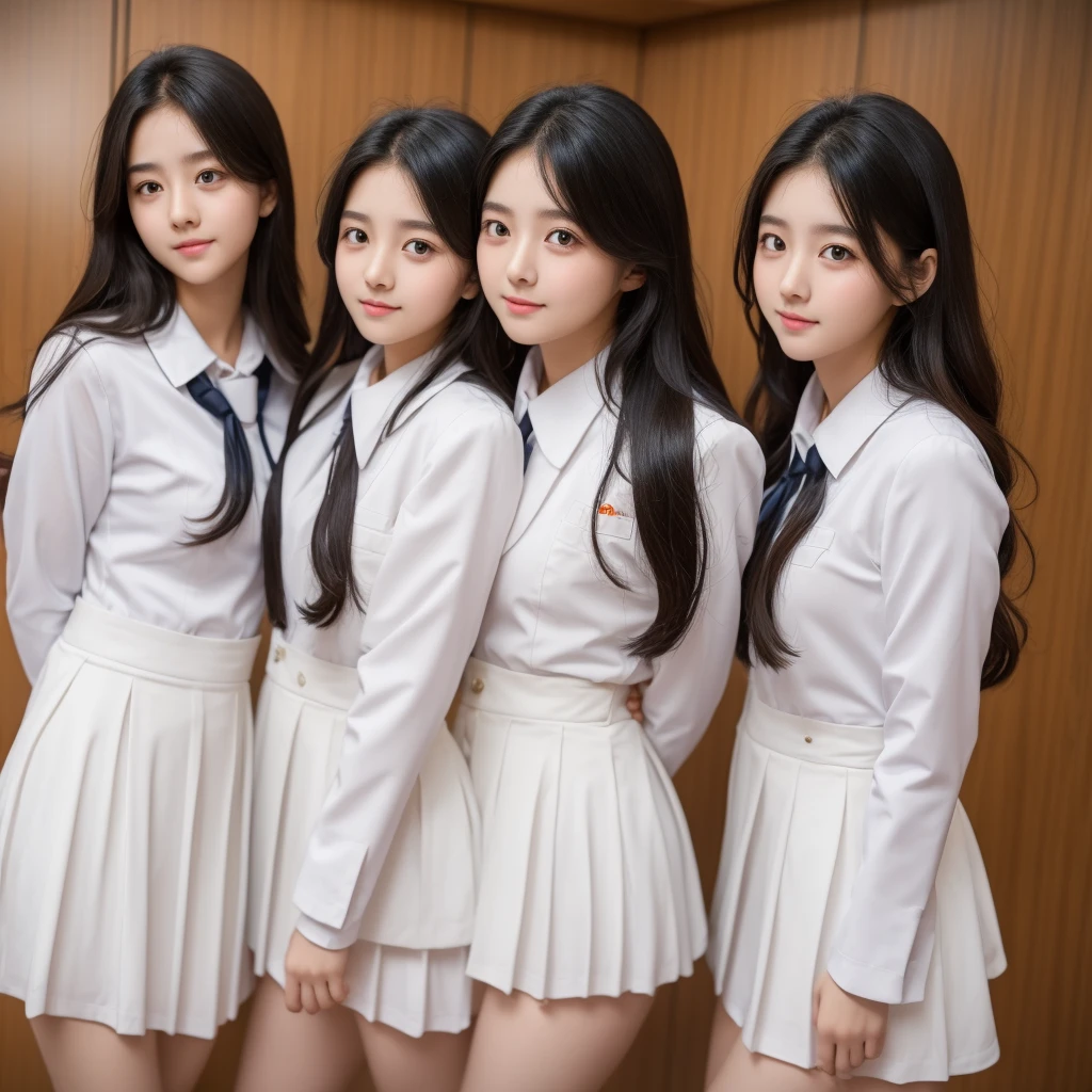 3 beauties，Delicate cheeks，White skin，Wearing school uniform