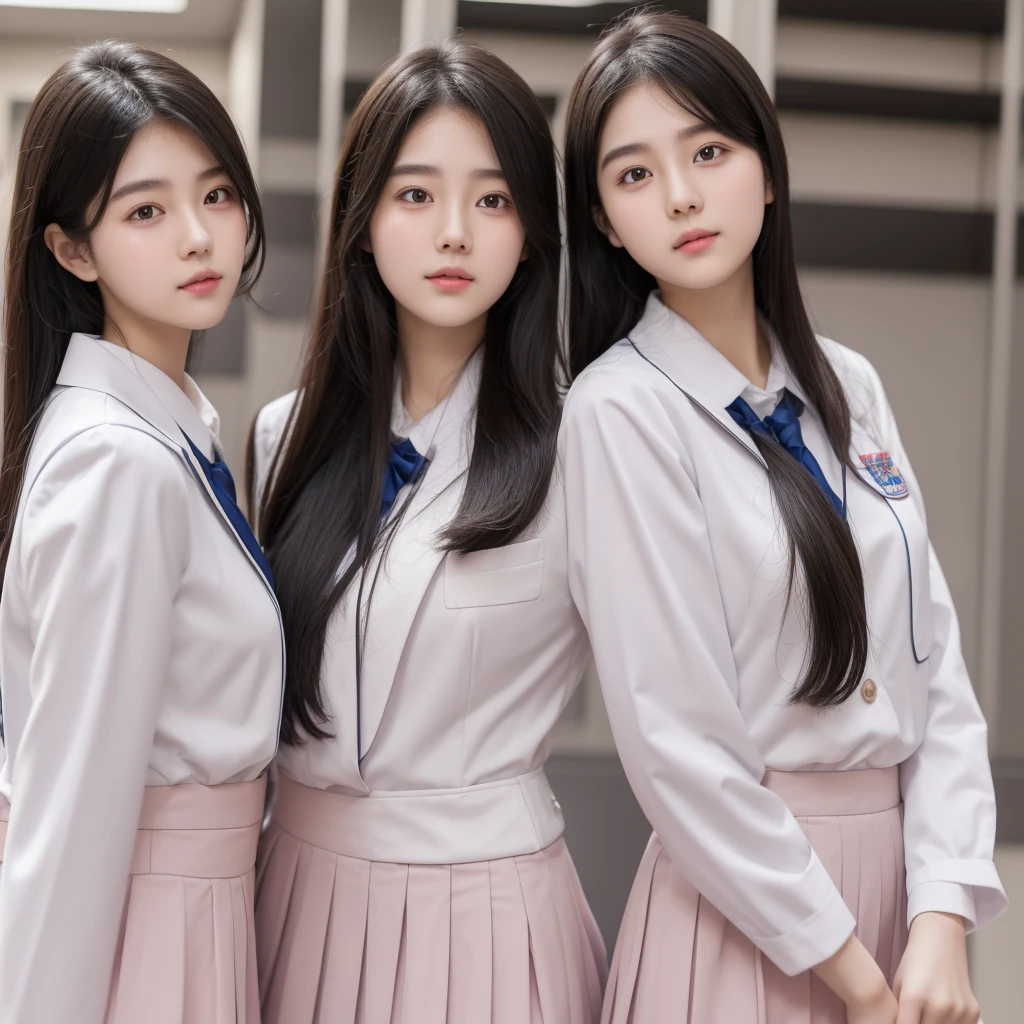 3 beauties,Delicate cheeks,White skin,Wearing school uniform