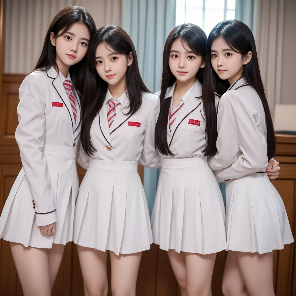 3 beauties,Delicate cheeks,White skin,Wearing school uniform