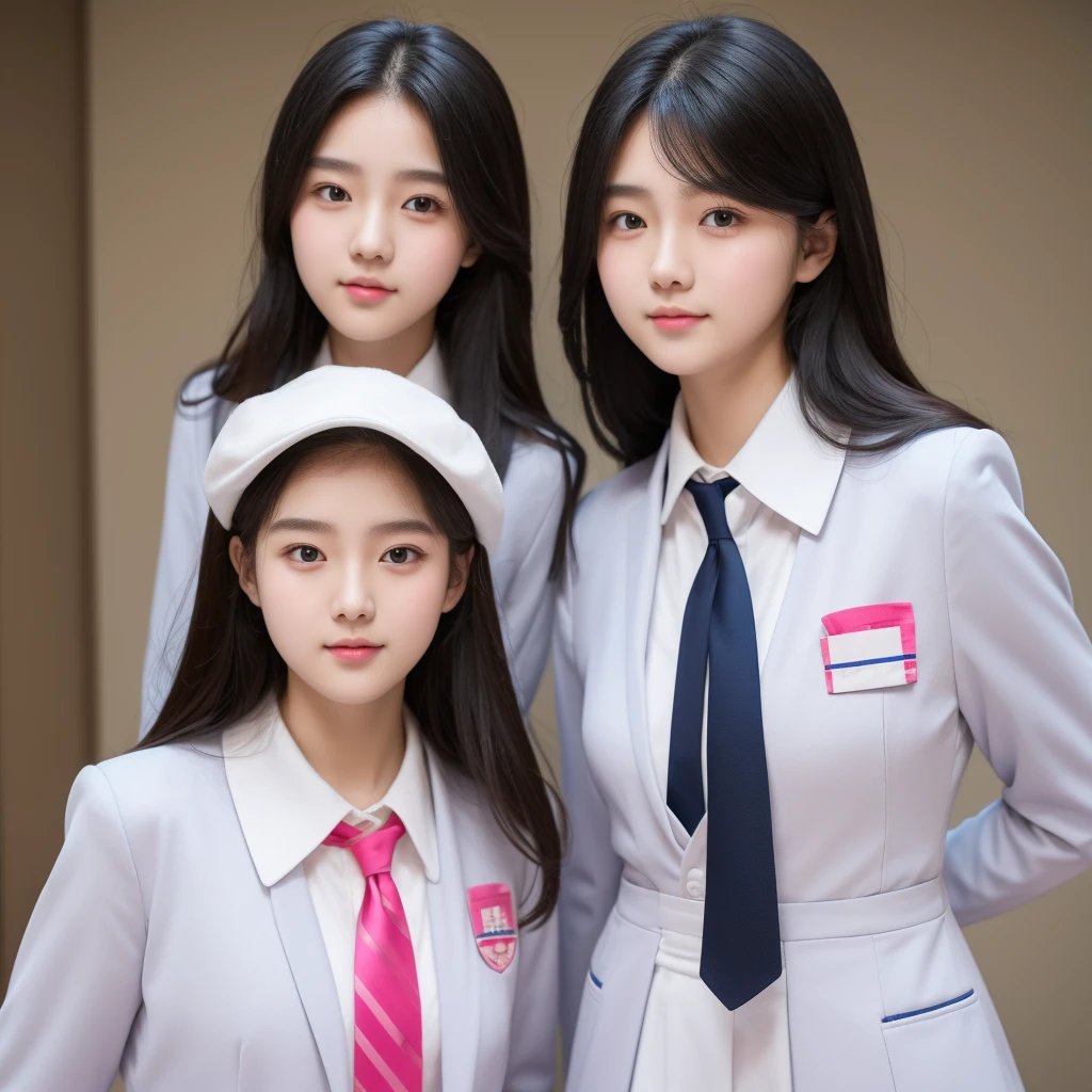 3 beauties,Delicate cheeks,White skin,Wearing school uniform