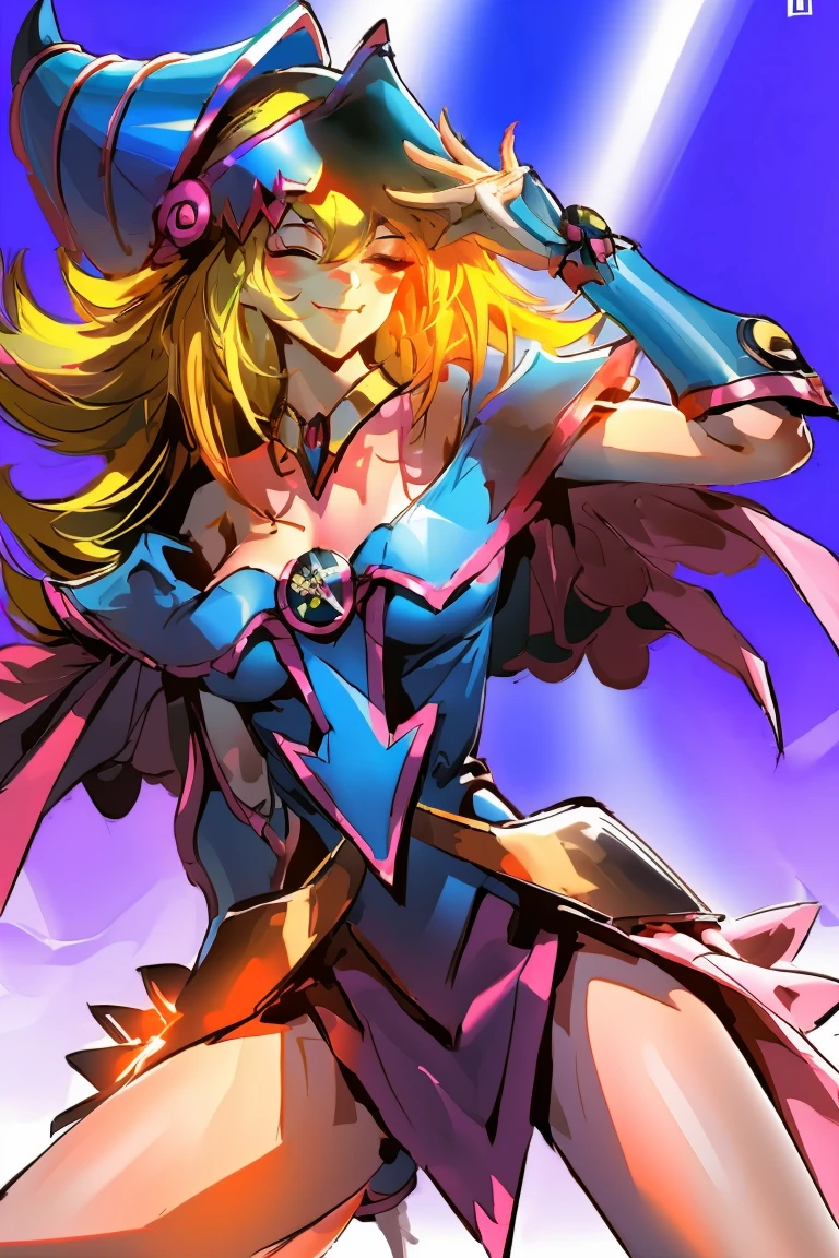 Hermosa dark magician gils. Wink. And he smiles. Pose sexy y sensual. 