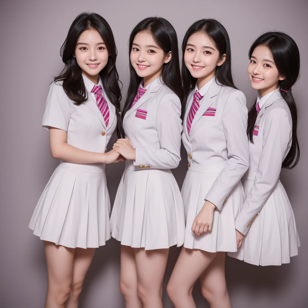3 beauties,Delicate cheeks,White skin,Charming smile,Wearing school uniform