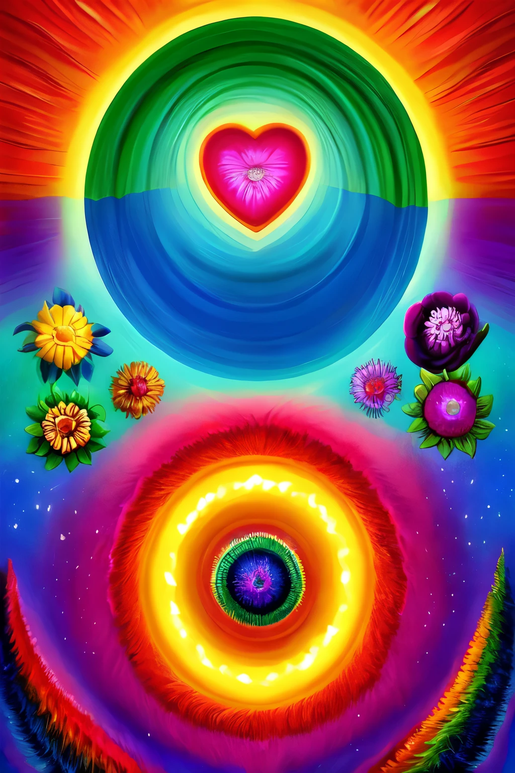 "Psicodelisches Anthro, Cores vibrantes, felicidade e amor. Surreal, lindo lugar."