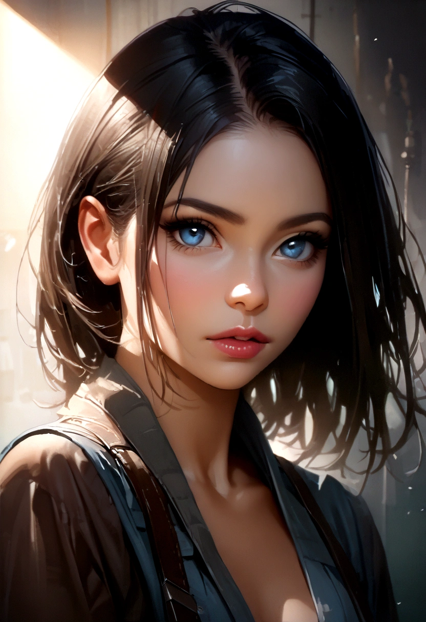 il y a une femme aux cheveux longs et une chemise blanche dans un club, piercing eyes, image de face, She is facing the camera, ultra réaliste Portrait pris en 8K, 1 8 I Meilleure qualité, premier travail, Ultra high, rien, (photorealistic: 1.4), photo brute, dark hair, dramatic lighting, tout le corps, chienne,