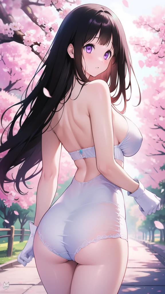 Amazing Chitanda, There is only one beautiful girl,Purple Eyes, Black Hair, Very red face,Very white skin,Glowing skin,Skin as delicate as porcelain,Naturally straight hair, Straight bangs,Extremely refined,Open lips,Long flowing hair,Beautiful Girl, Like a dream,Slim,Slim waist,Soft, (Sensual), (Kawaii), Dream quality,Beautiful big breasts,Areola,Completely naked,White gloves,Flower decoration,Deep V neckline,Loose neckline,Wide neckline,Walking in school,Place your hands on your inner thighs,Sweaty and sweaty,Underwear Rain,Next to the cherry blossom trees,Back to,Lean over,Hips,Side body,Gluteal groove,Completely naked的臀部,Bare back,Completely naked的背部,Light transmission,no pants,pussy juice,Bare shoulders,Bare neck,Exposed collarbone,Exposing breasts,Exposing breasts侧面,Exposing breasts下面,Show your waist,Show your buttocks,Show your thighs,Exposing the groin,No pants,extremely shy,Ultra-high resolution, (masterpiece:1.2, best quality), (Delicate and beautiful eyes: 1.2), (Beautiful and delicate face)