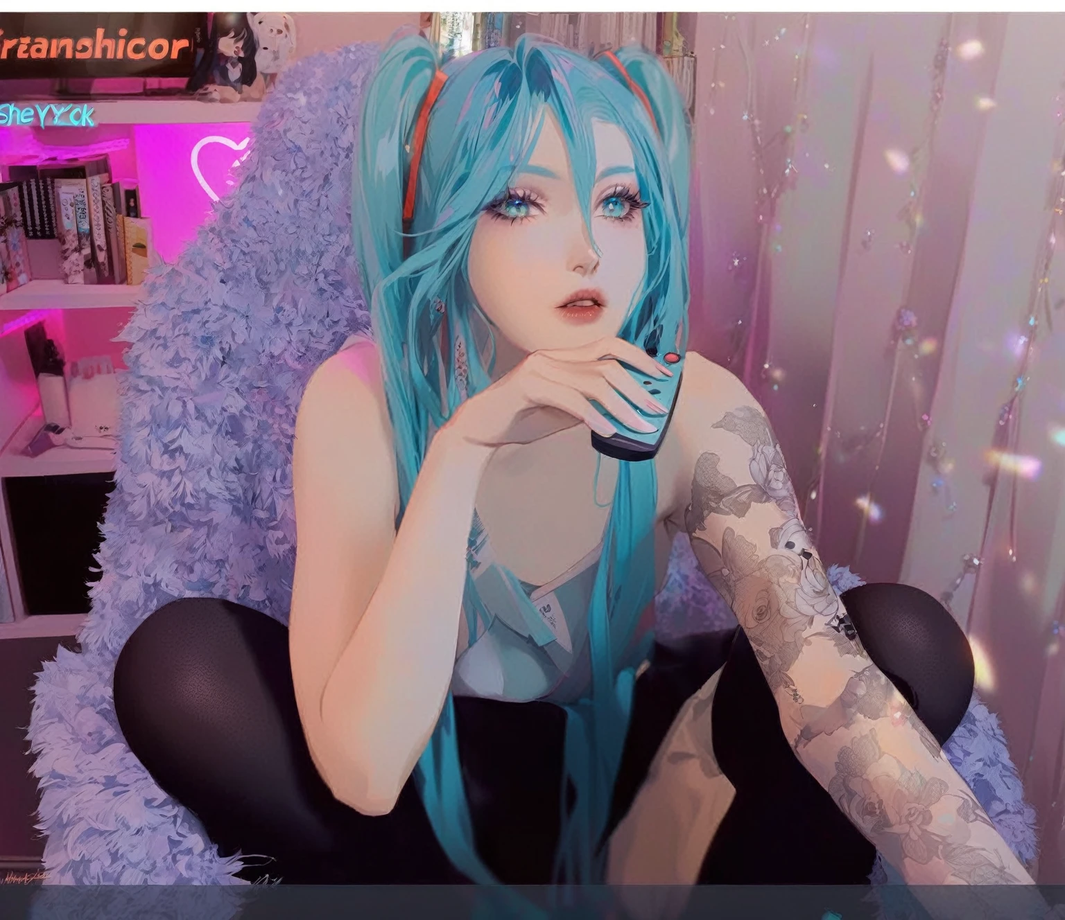 anime, Waifu, bunda grande, cabelo mechas azul, saia curta mostrando a bunda, peitos grandes, (large horn on head), super realista, bunda extremamente grande, large horn on head, zero two
