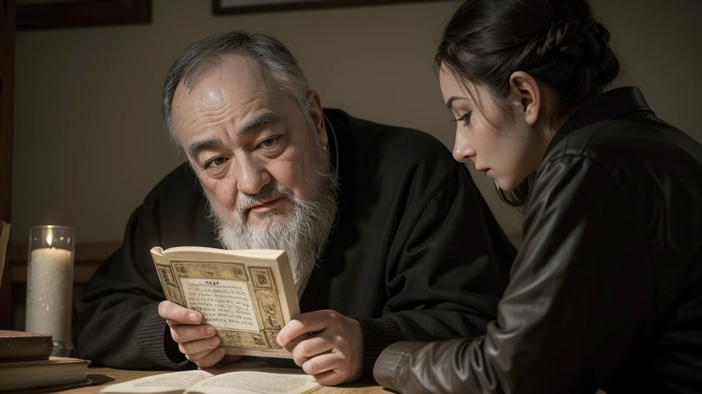 Padre Pio’s Guidance: A scene showing people reading a guide written by Padre Pio on how to prepare for the three days of darkness.