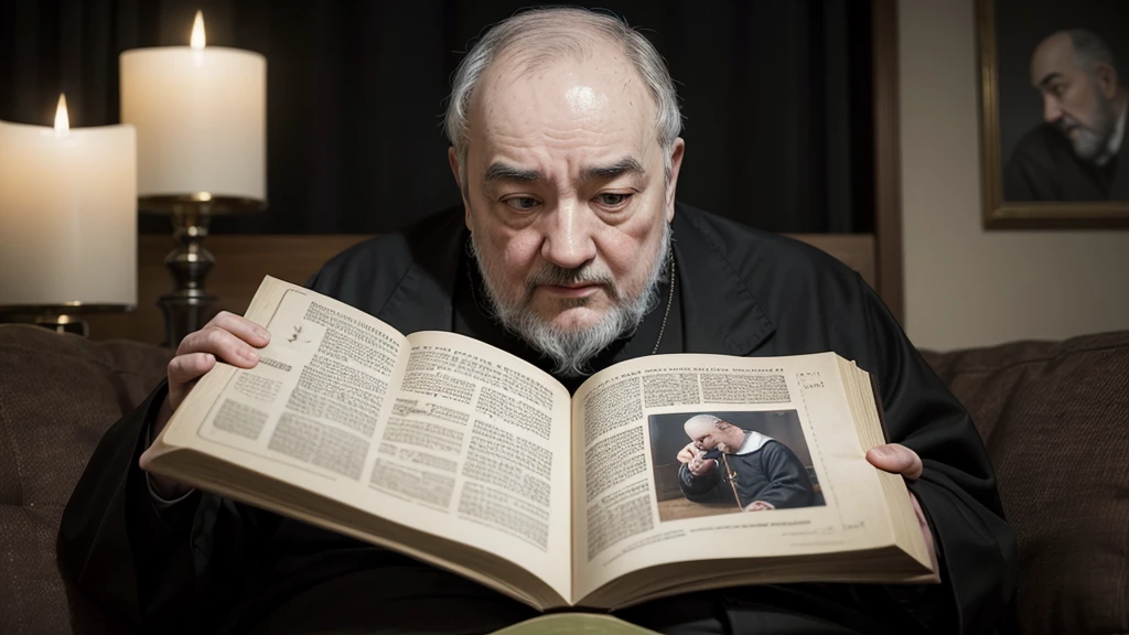 Padre Pio’s Guidance: A scene showing people reading a guide written by Padre Pio on how to prepare for the three days of darkness.