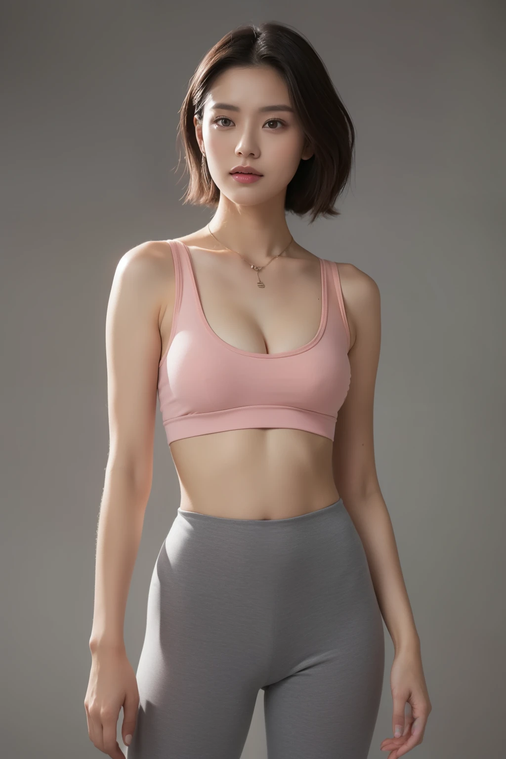 Behind the frosted glass, masterpiece, best quality, breasts_on_glass,1girl, fit body, wet semi-transparent clothes, sweat, breasts on windows, drop of water, breasts squeezed by glass,pink sleeveless tank top,pink trousers