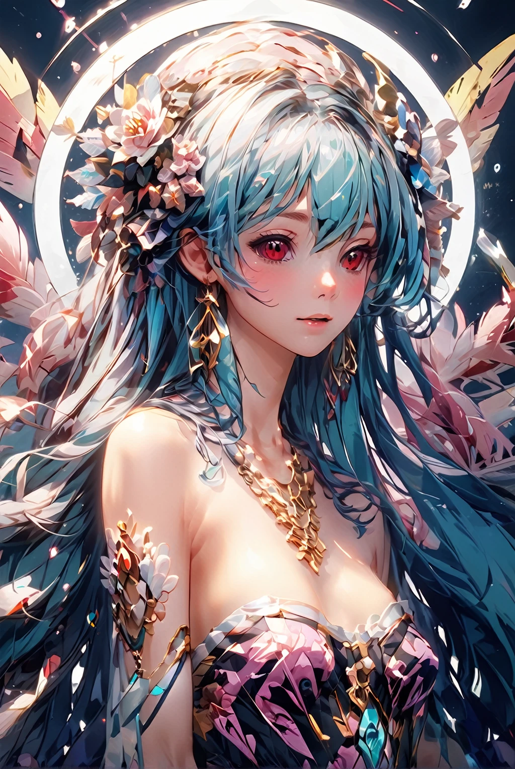 (absurdres, highres, ultra detailed), 1girl, solo, extremely detailed eyes, (official art, beautiful and aesthetic:1.2), (fractal art:1.3), (breasts, nipples, nude:1.2), colorful, highest detailed