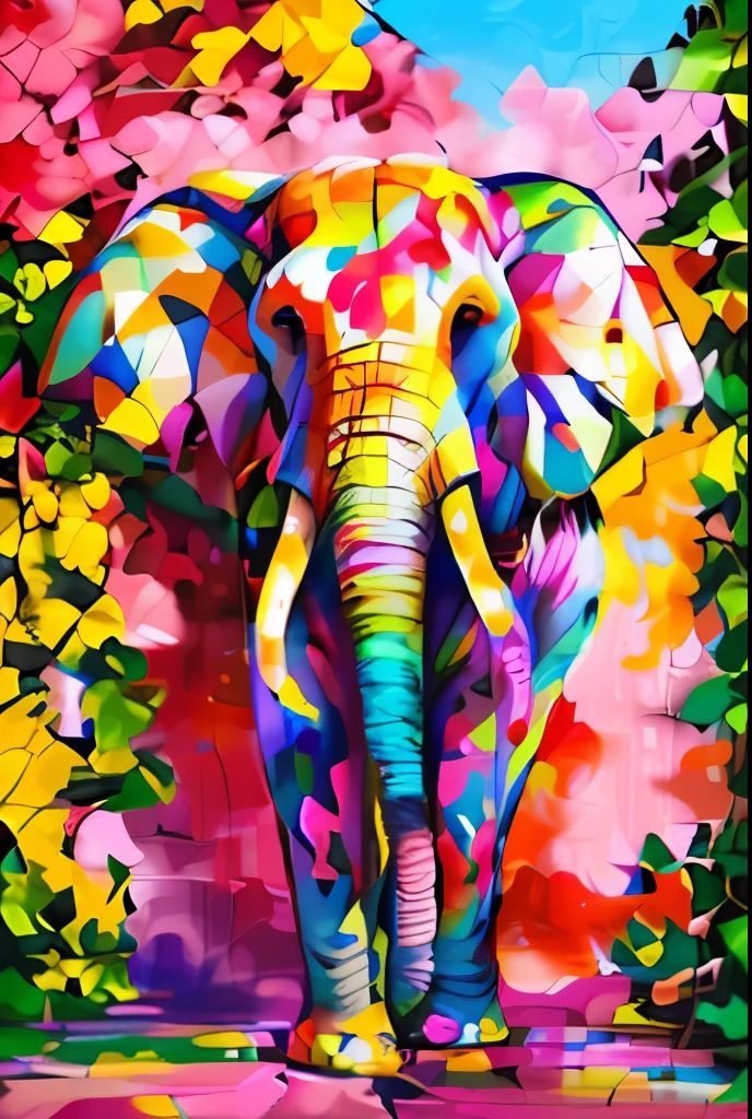 (THREE ELEPHANTS FAMILY DADDY,Mom and little son,Eduardo kobra,Romero Brito,The Twins standing in front of a white background, ORIGINAL art of 3 family elephants , pintura bonita de um alto, elefante, Arte de Alessandro Pautasso, meio elefante, ALGUMAS cores e detalhes ricos, elefante na sala, Dirigido por: Jakob Gauermann, 3 elefantes, Dirigido por: Jason Benjamim, arte poligonal, Bela arte UHD 4K, Dirigido por: Daniel Taylor,512 mil