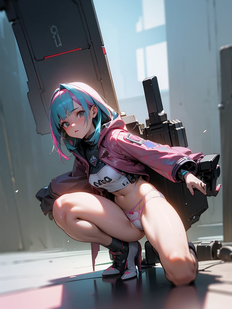 ((Best quality)), ((masterpiece)), (detailed:1.4), 3D, an image of a beautiful cyberpunk female,HDR (High Dynamic Range),Ray Tracing,NVIDIA RTX,Super-Resolution,Unreal 5,Subsurface scattering,PBR Texturing,Post-processing,Anisotropic Filtering,Depth-of-field,Maximum clarity and sharpness,Multi-layered textures,Albeo and Specular maps,Surface shading,Accurate simulation of light-material interaction,Perfect proportions,Octane Render,Two-tone lighting,Wide aperture,Low ISO,White balance,Rule of thirds,8K RAW,wet panties,Take the floral panties,white panties,can saw a trace on my underwear vagina,Pink floral panties, panties is very wet,The panties are so sheer you can see the pussy,(idle),Spread legs,can see the pussy from panties