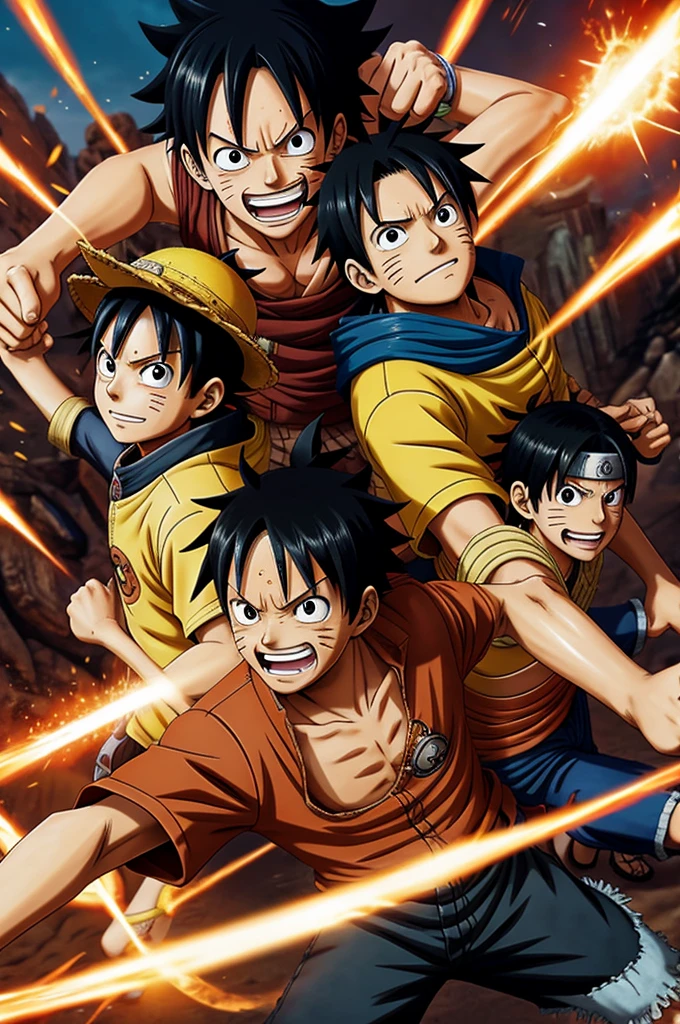 Luffy naruto and ace playing together
