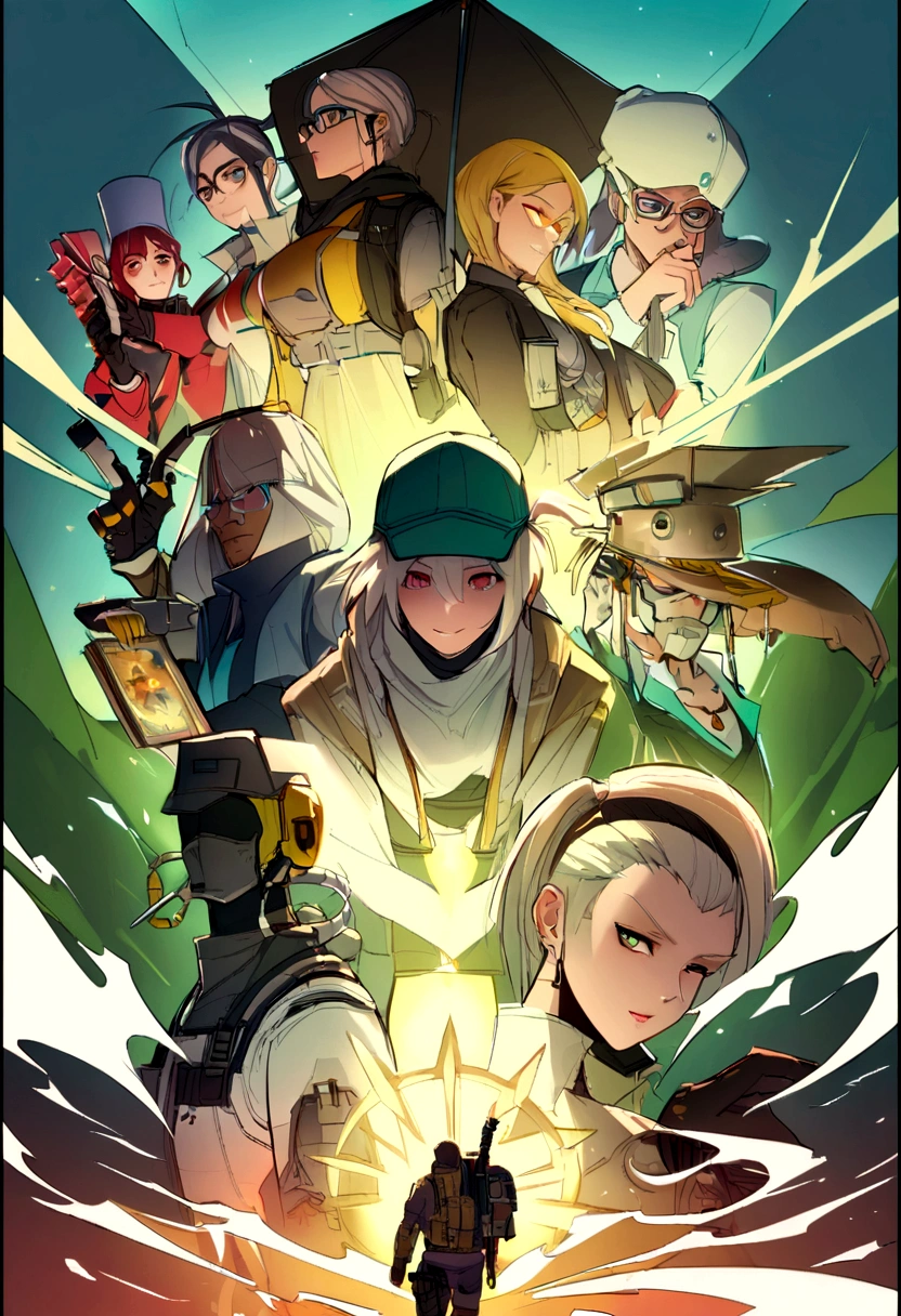 Obra de arte, melhor qualidade, , (Sozinho), 1 garota, olho para cima, luz difusa, , Horizon_(apex legends), glasses, olhos azuis, cabelo castanho, manoplas, armadura de ombro, Hat, (sardas:0.5), , (science_fiction), ao ar livre, rua, luzes de neon, ciberpunk,