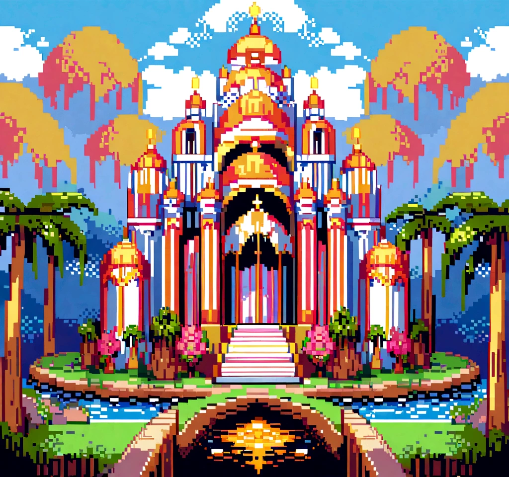 Setting and Environment: Imagine Belém do Pará in all its tropical splendor, captured in the nostalgic and detailed style of pixel art