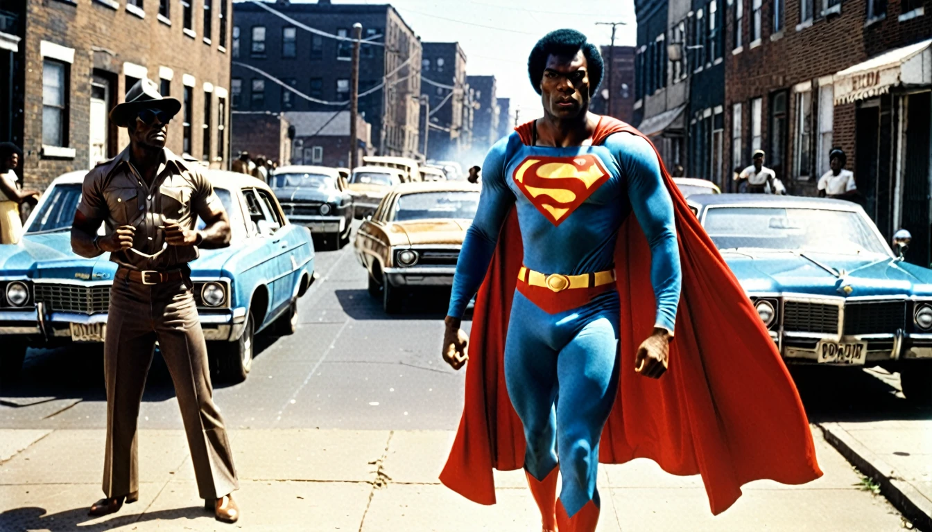 1970s photo of "Black Superman" fighting crime in the ghetto